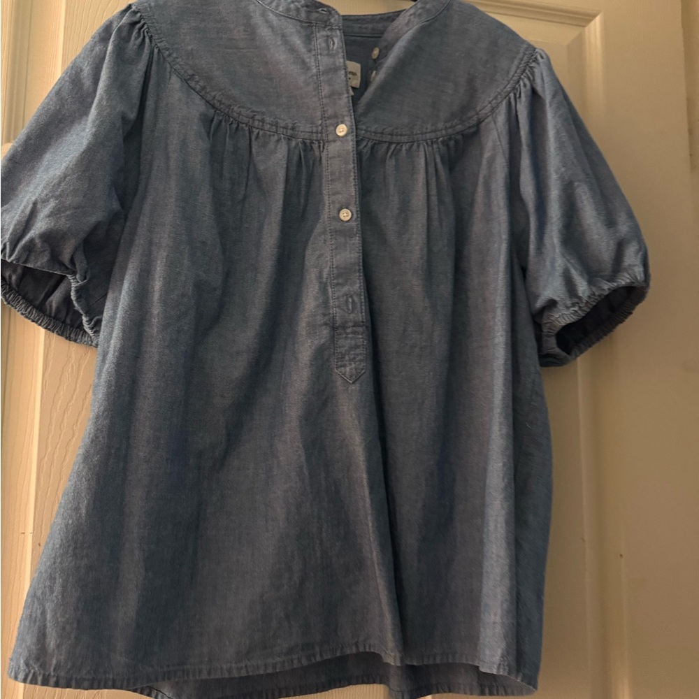 J. Crew Blue Button Down Shirt with Puff Sleeves